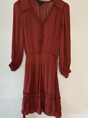 Simply Vera Vera Wang, burgundy long sleeve mini dress, large, v- neck.